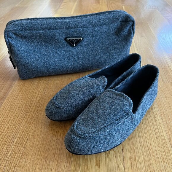 Prada Shoes - Prada Women’s Slippers Gray Wool with Zippered Case Italy Size 37